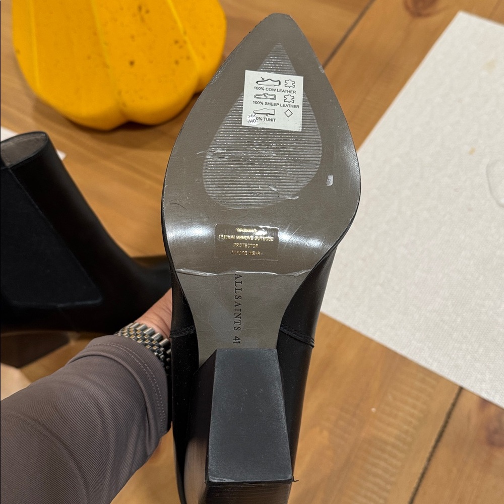 All Saints RIA Black Ankle Boots with Pointed Toe and High Block Heel - Picture 5 of 9